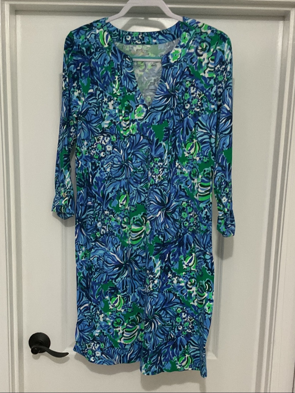 Lilly Pulitzer Blue & Green Floral Midi Shift Dress